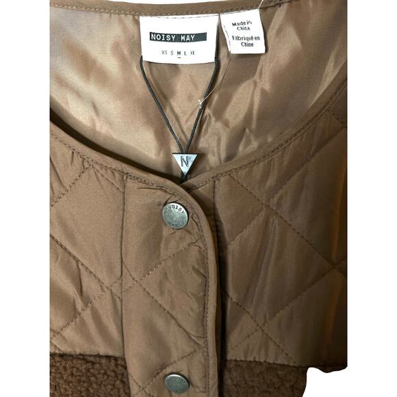 Noisy May Nmsakiran Quilted Mix Sherpa Fur Long Vest Jacket M - Picture 5 of 9